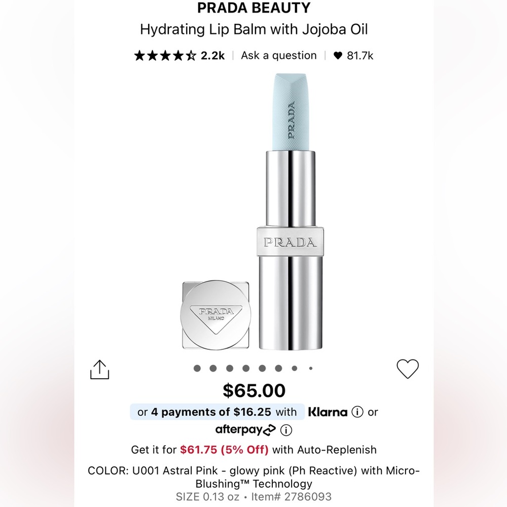 🌸PRADA Hydrating Lip Balm in U001 Astral Pink Deluxe Mini 1.3 g - Picture 4 of 11